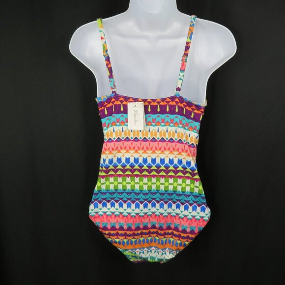 2 Bamboo One Piece Swimsuit Ladies 10 Bright Adjustible Straps Soft Cup Plunge - Picture 4 of 12